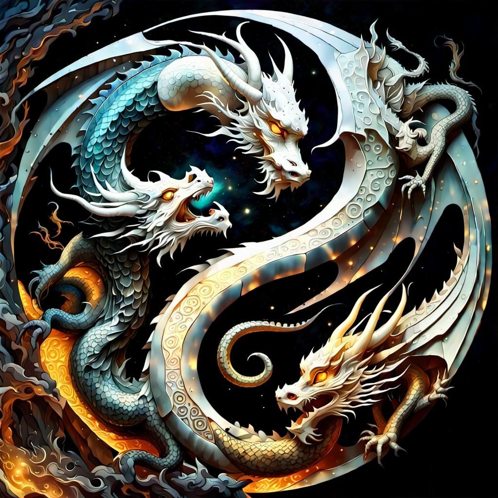 Yin Yang Dragons Digital Art Masterpiece