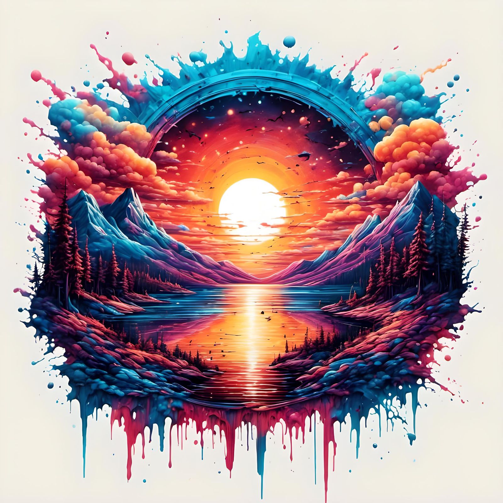 Vibrant Sunset Vector Logo in Graffiti Art Style