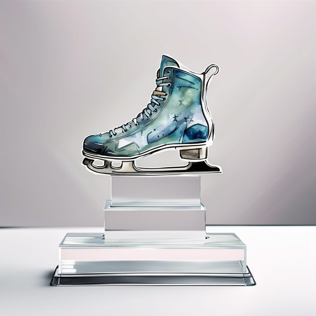 Ice Skate Trophy in Watercolor Comic Book Style