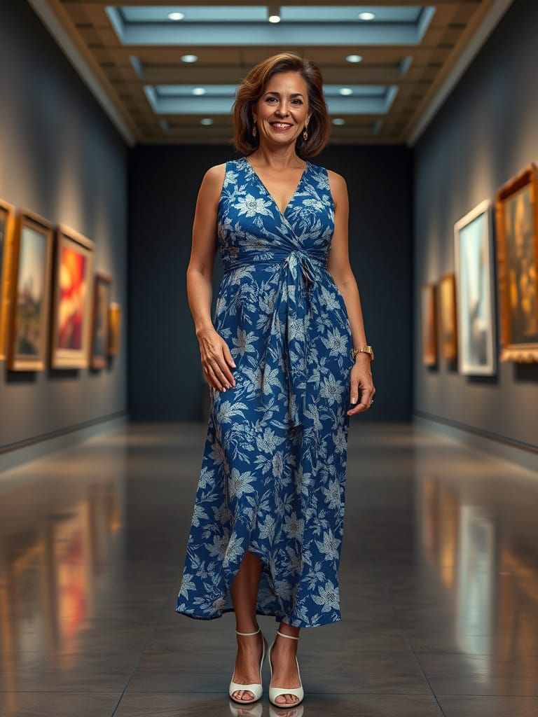 Confident Woman in Blue Dress, Photorealistic Portrait