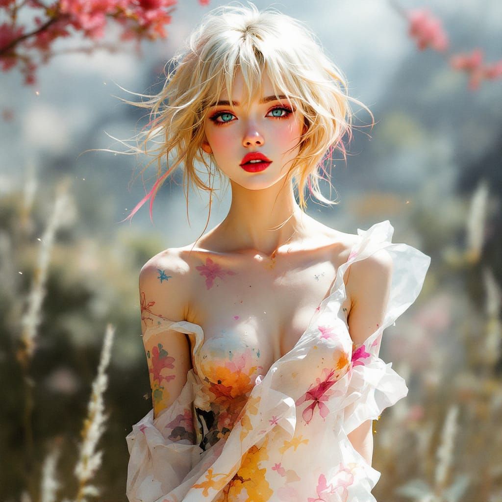 Ethereal Pin-Up Woman With Pink Tipped Hair