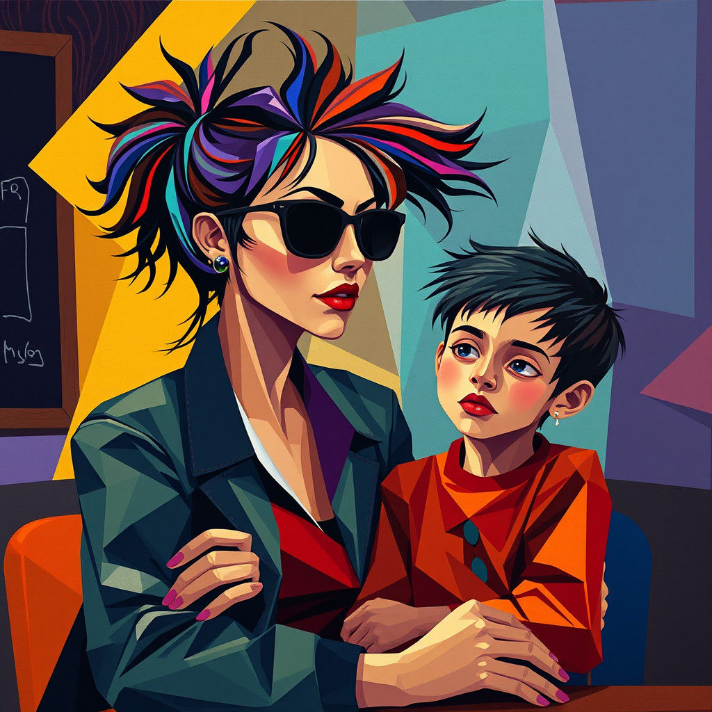 Punk Teacher and Student in Cubist Style