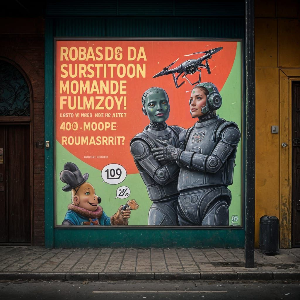 Robôs de IA Abraçam em Estilo Cartoon Vintage Glitch