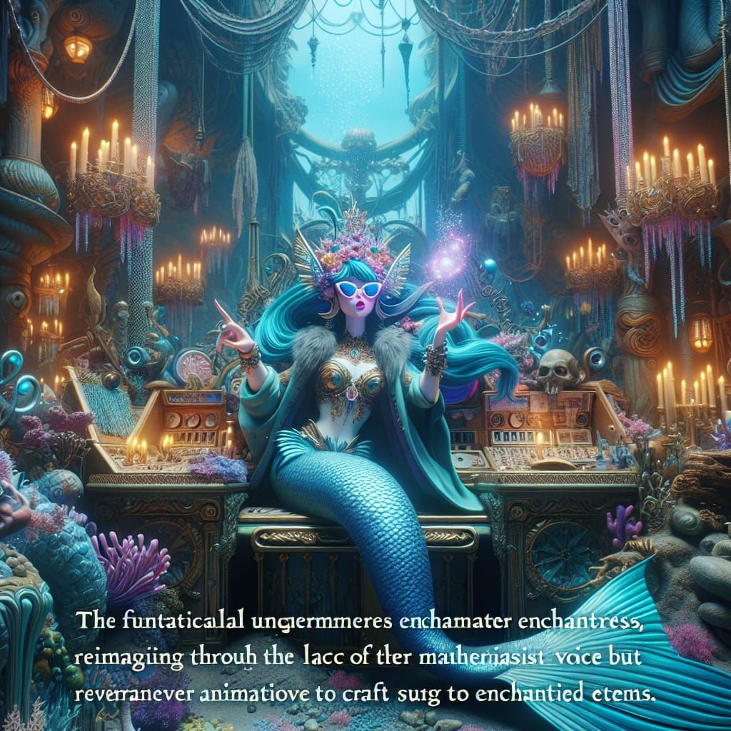 Enchanted Underwater Siren in Aetherpunk Grotto