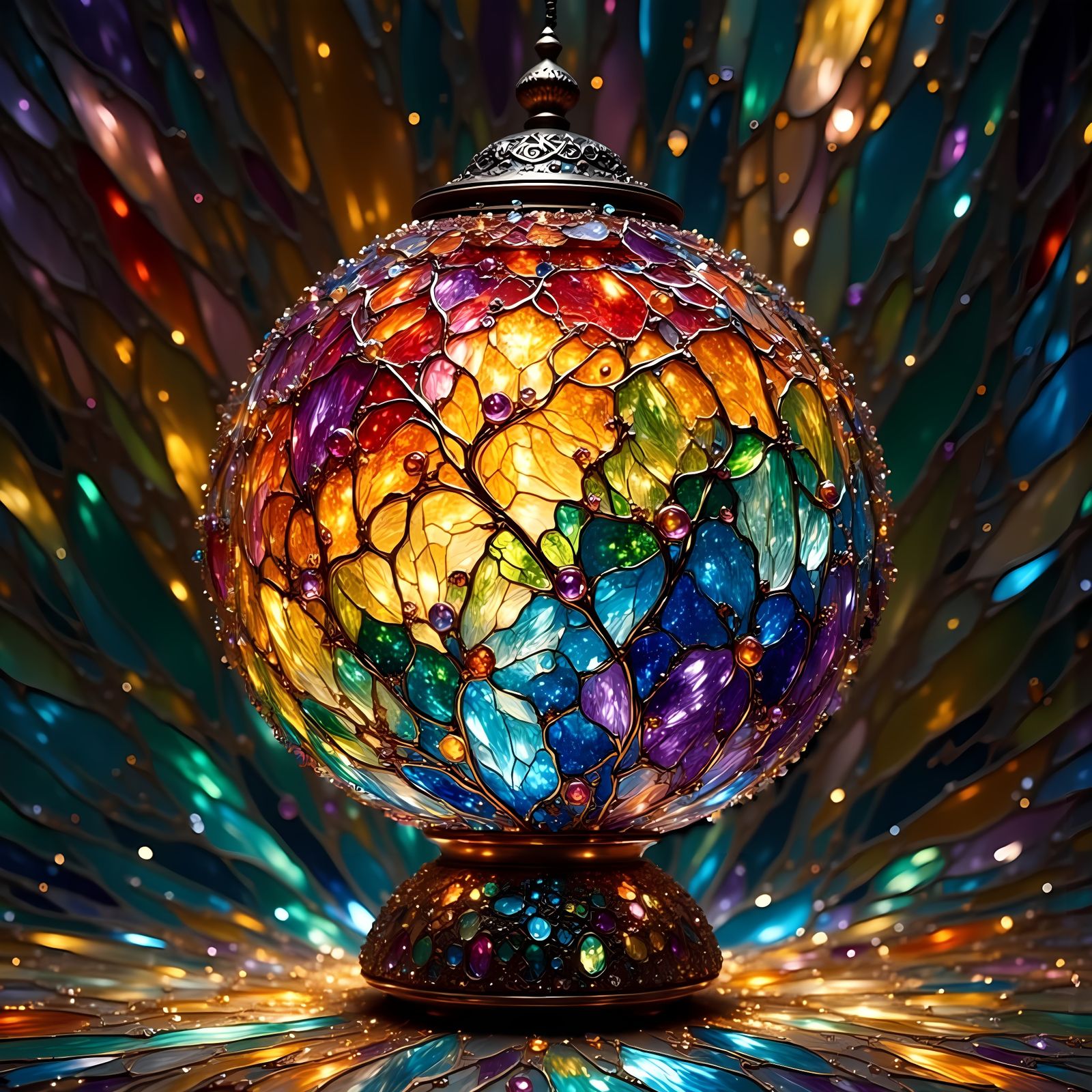 Rainbow Stained Glass Lamp Radiating Light