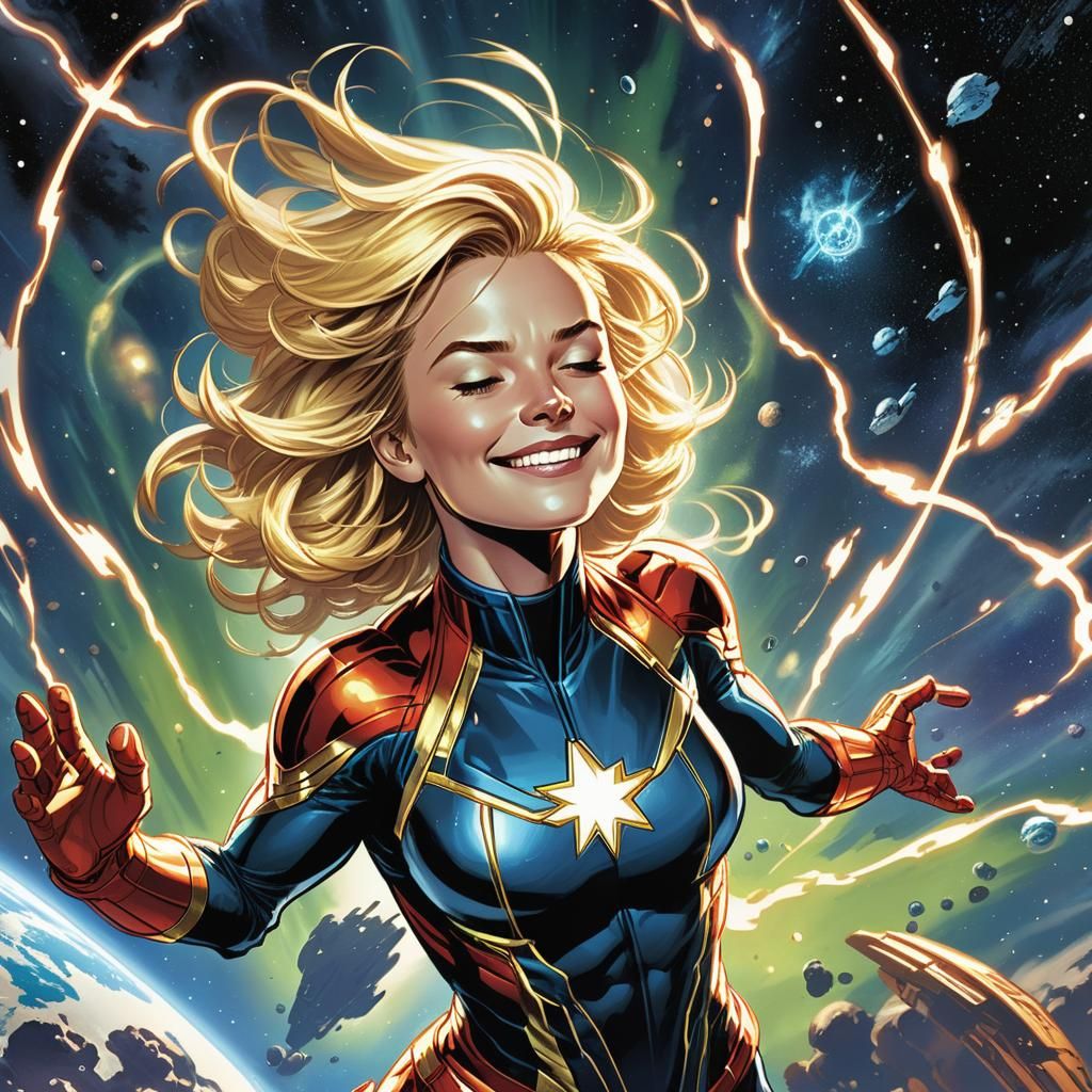 Powerful Heroine Ascends in Space, Comic Book Art