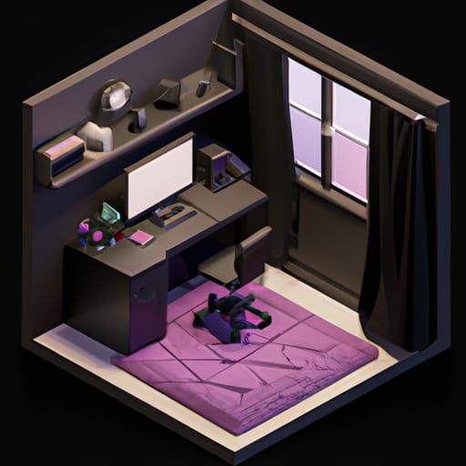 Isometric Gaming Room with RGB Lighting