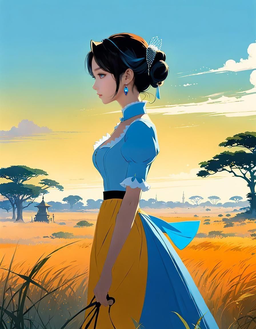 Cinderella in Savannah: Detailed Anime-Style Portrait