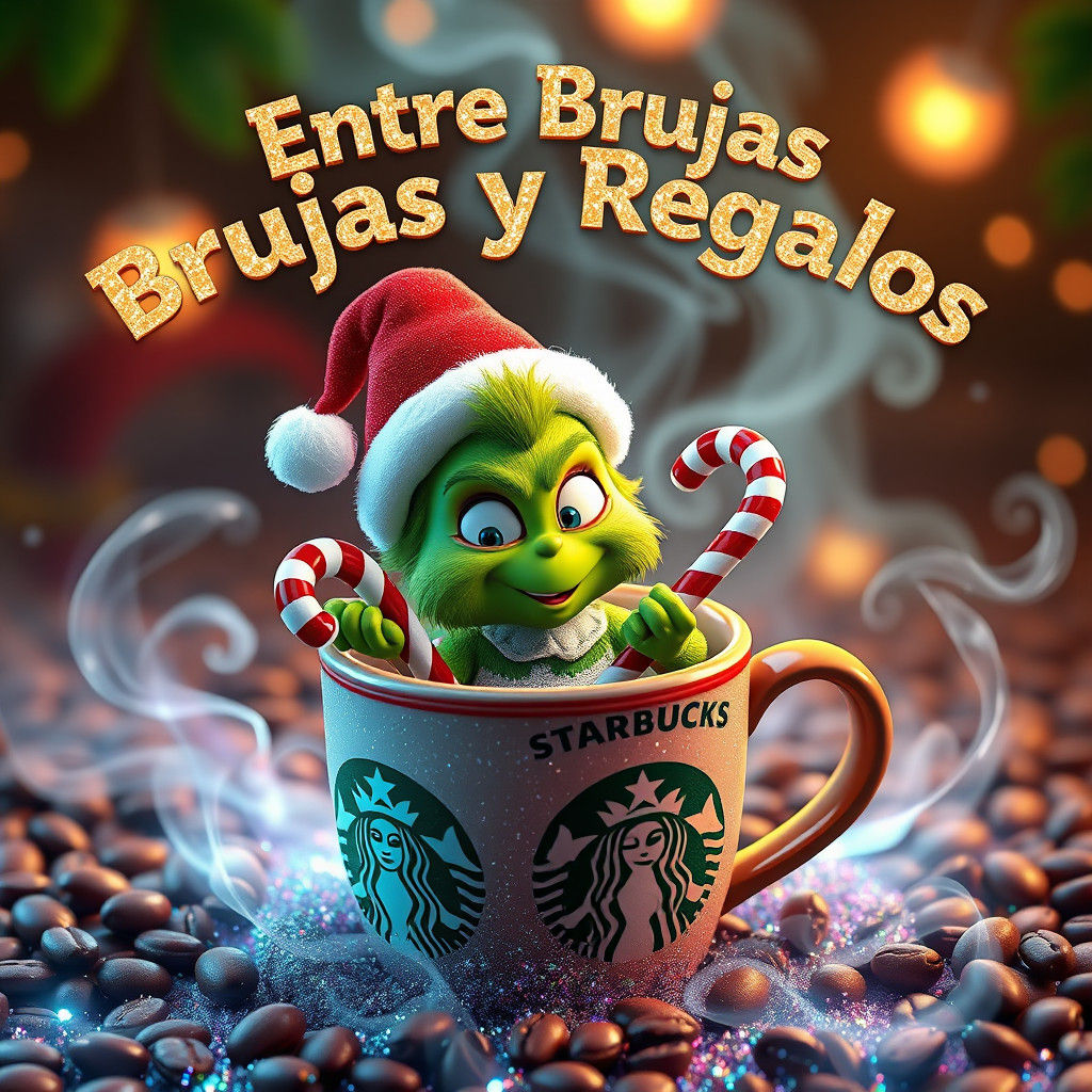 Festive Baby Grinch in Starbucks Cup: 3D Render