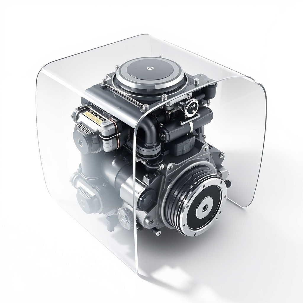 Futuristic Acrylic Machine Guard on White Background