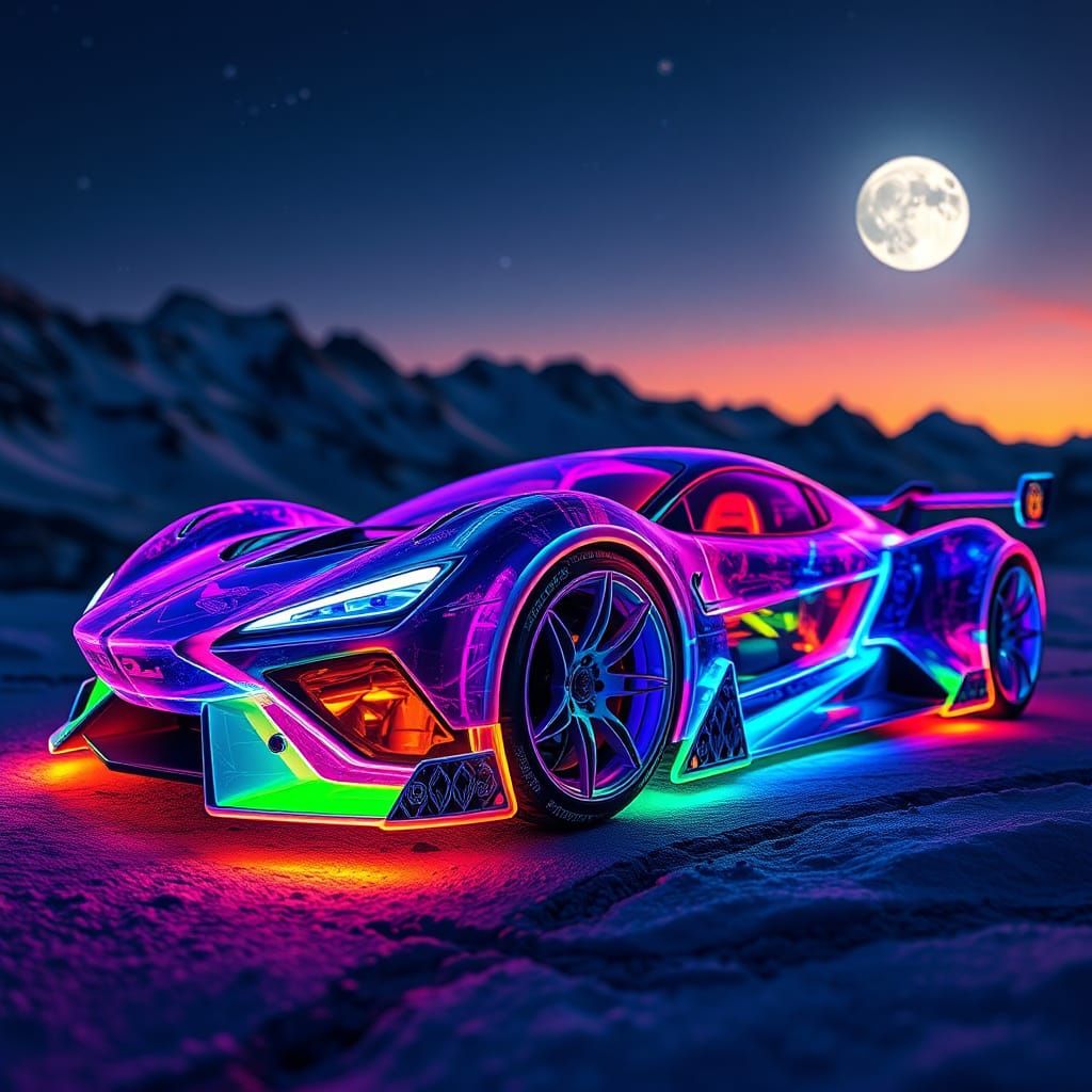 Bioluminescent Supercar Lights Mountain Dawn: Macro Photogra...