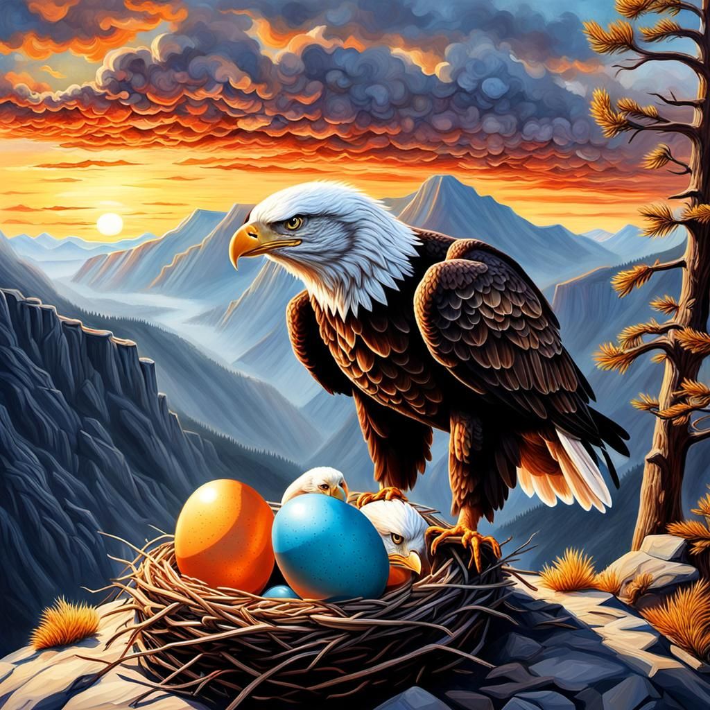 A newly hatching eagle egg 🥚 in a nest on high cliff in mou...