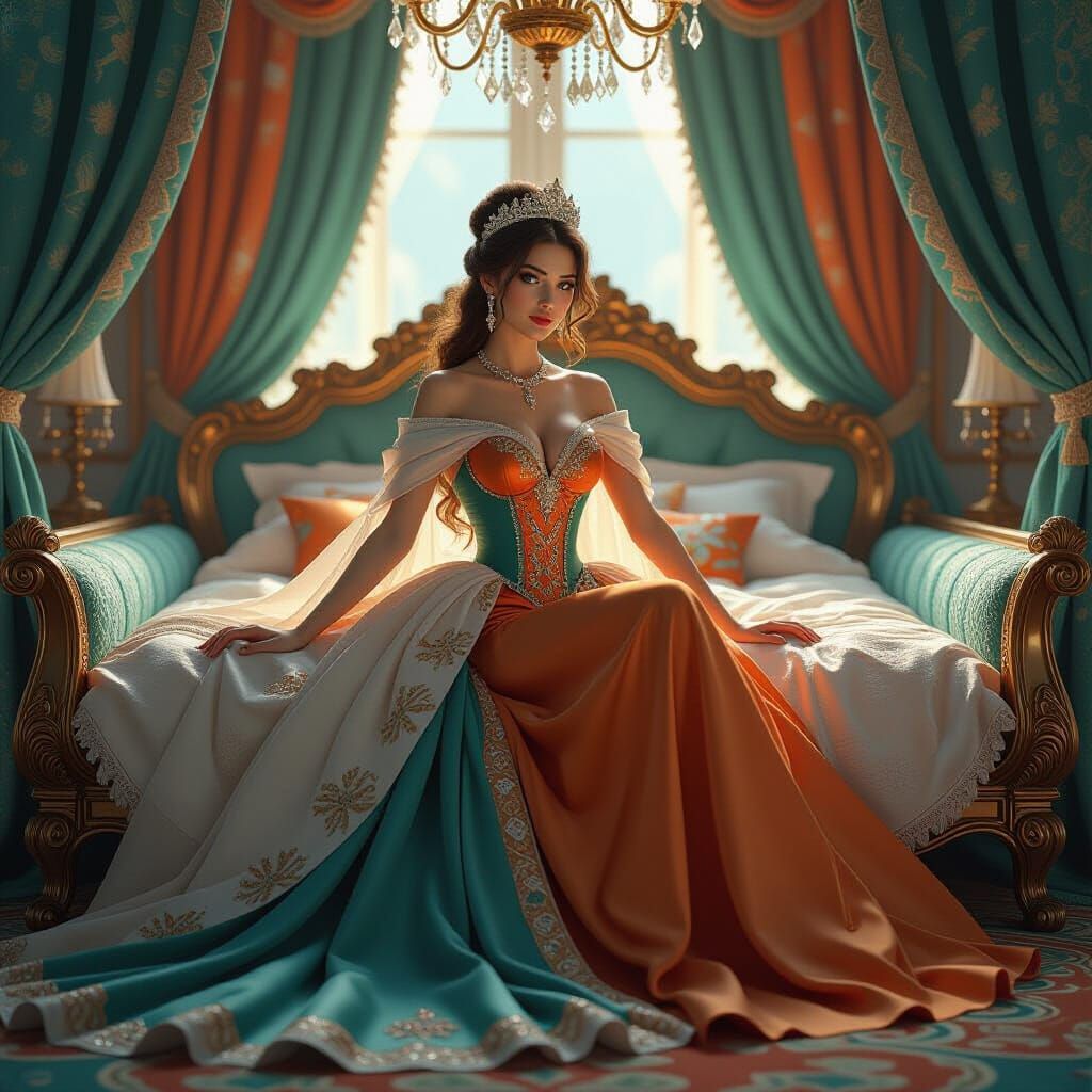 Elegant Princess in Lavish Bedroom: Art Nouveau Style