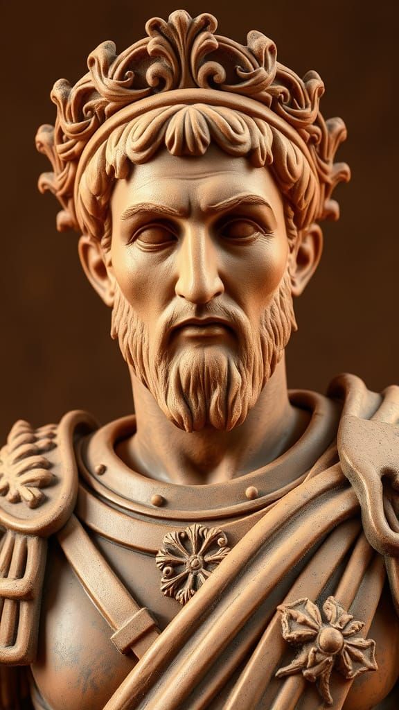 Terracotta Roman Soldier Sculpture with Laurel Wreath