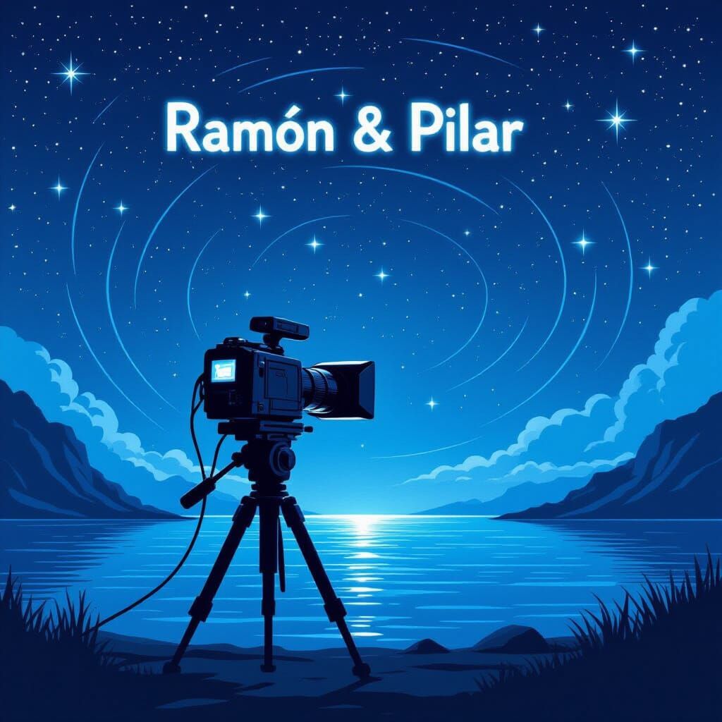 Futuristic Camera Amidst Starry Bay in Surreal Style