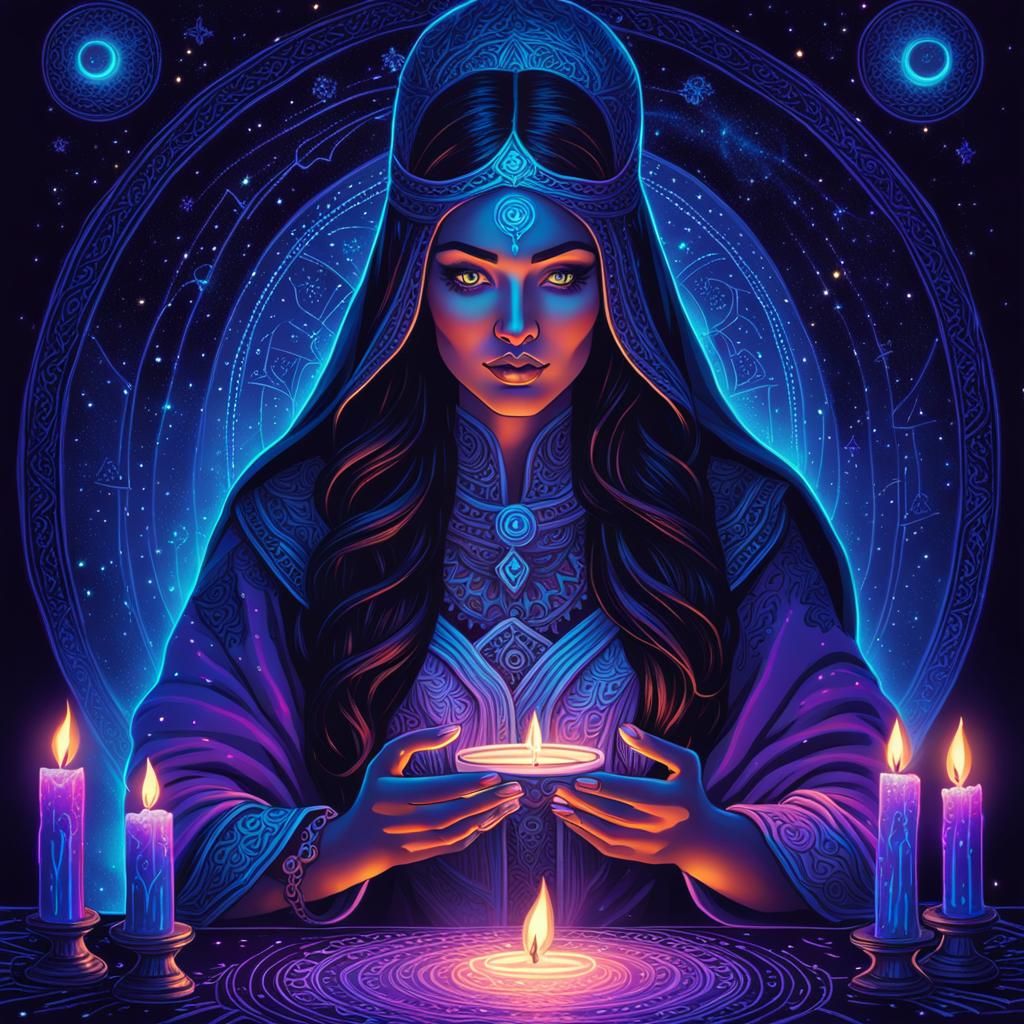 Mysterious Tarot Card Reading with Glowing Spirits