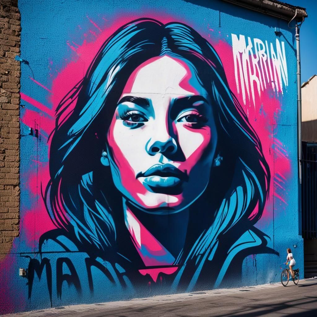 Graffiti Street Art Featuring "Marrian" and Woman's Face
