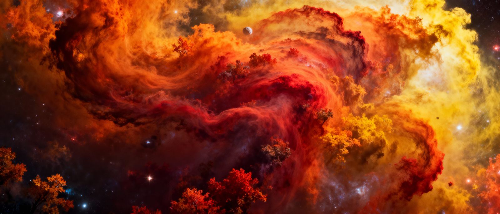Vibrant Autumn Nebula in Hyperrealistic Space Photography