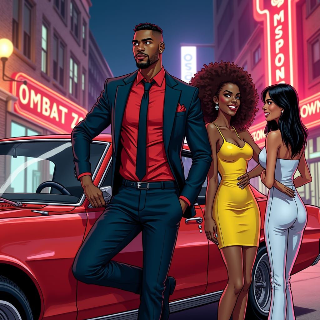 Man in Boston's Combat Zone, Graphic Novel Style