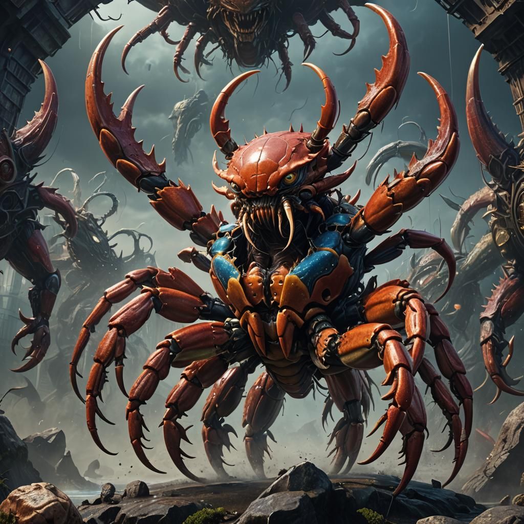 Hyperrealistic Humanoid Crab Monster: Detailed Matte Paintin...