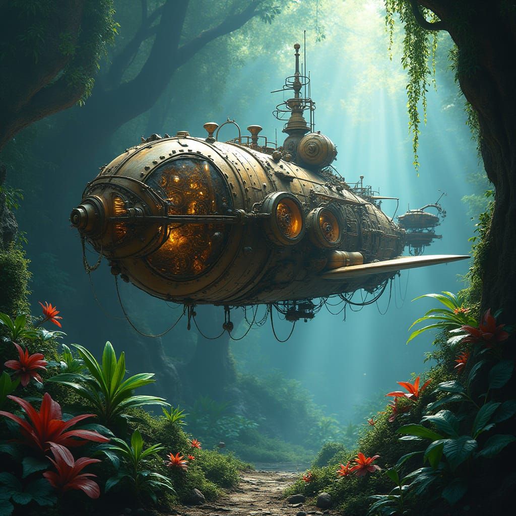 Clockwork Spaceship in Alien Jungle