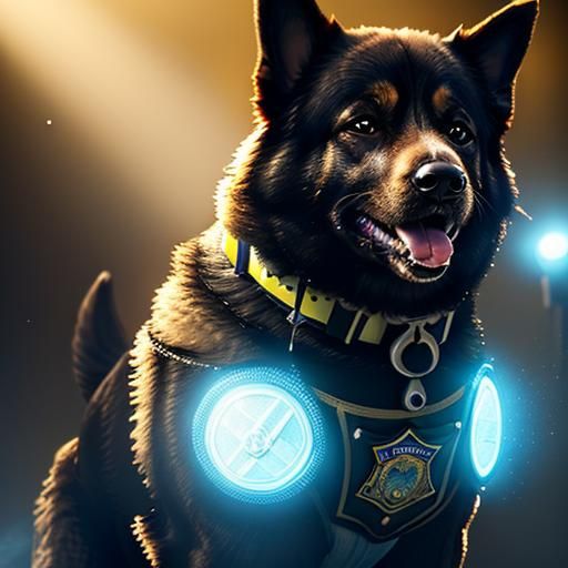 Humorous Police Dog Crime Fighter in Botero Style