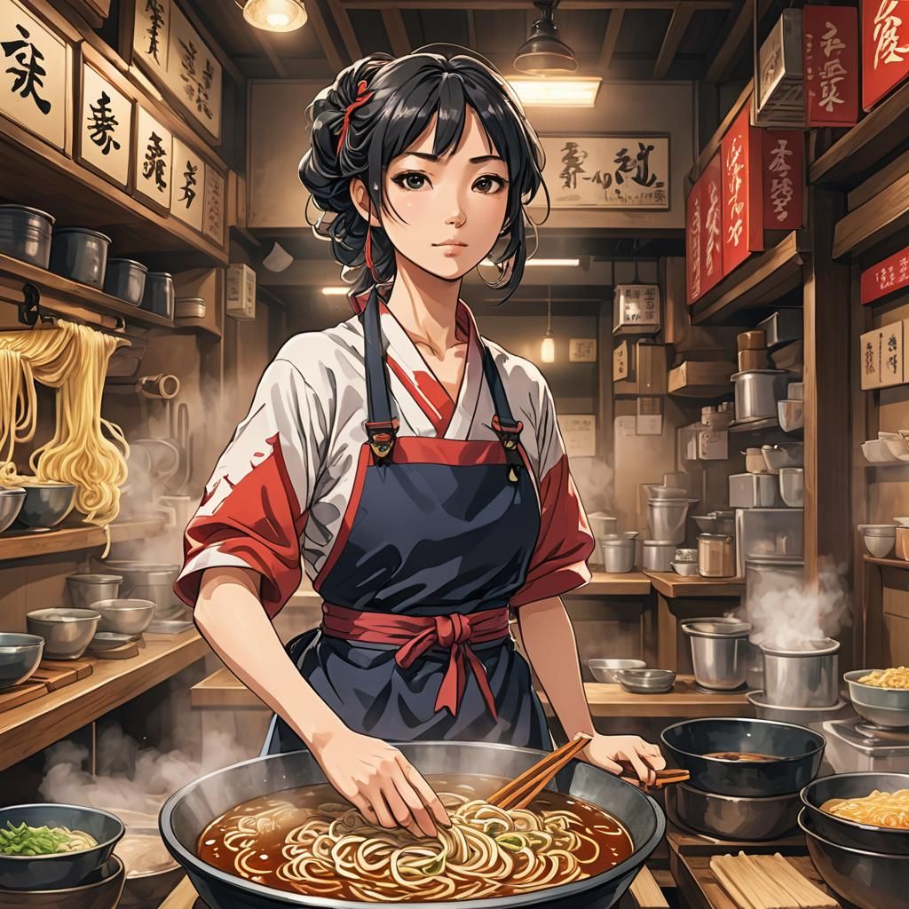 Regal Ramen Shop Anime Illustration in Studio Trigger Style