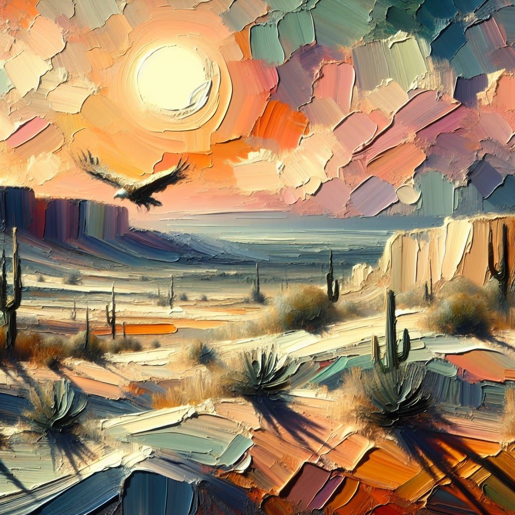 Desert Landscape Impasto Painting with 3D Textures