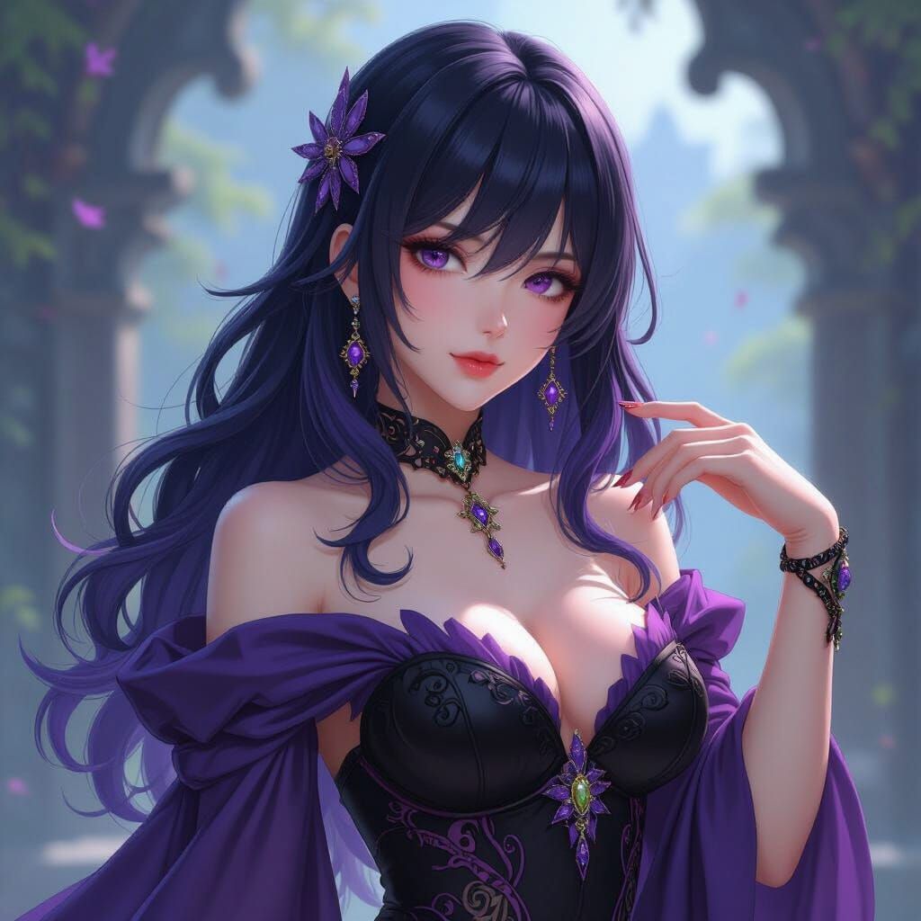 Elegant Anime Woman in Fantasy Setting