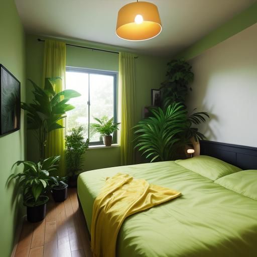 Luminous Green and Yellow Bedroom with Bokeh