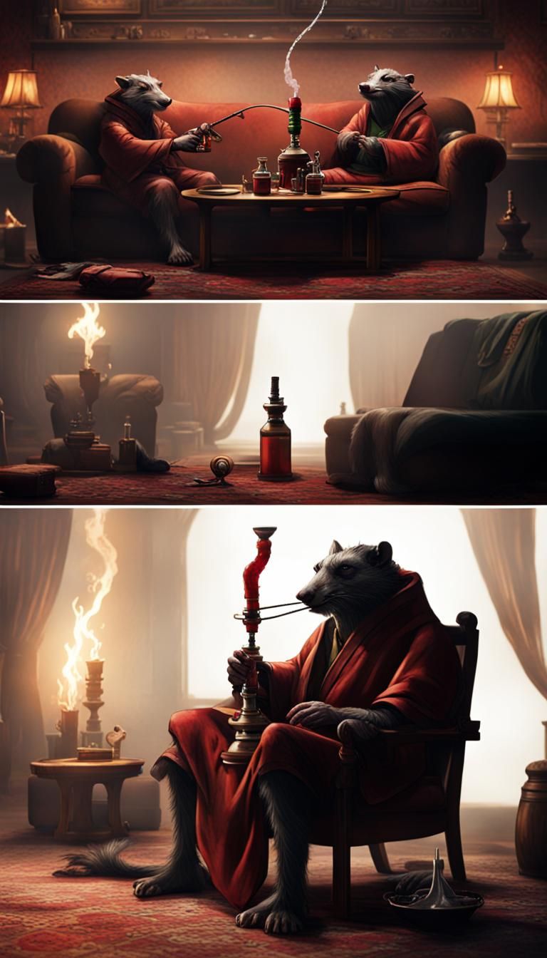 Master Splinter Enjoys Shisha in Cinematic Setting