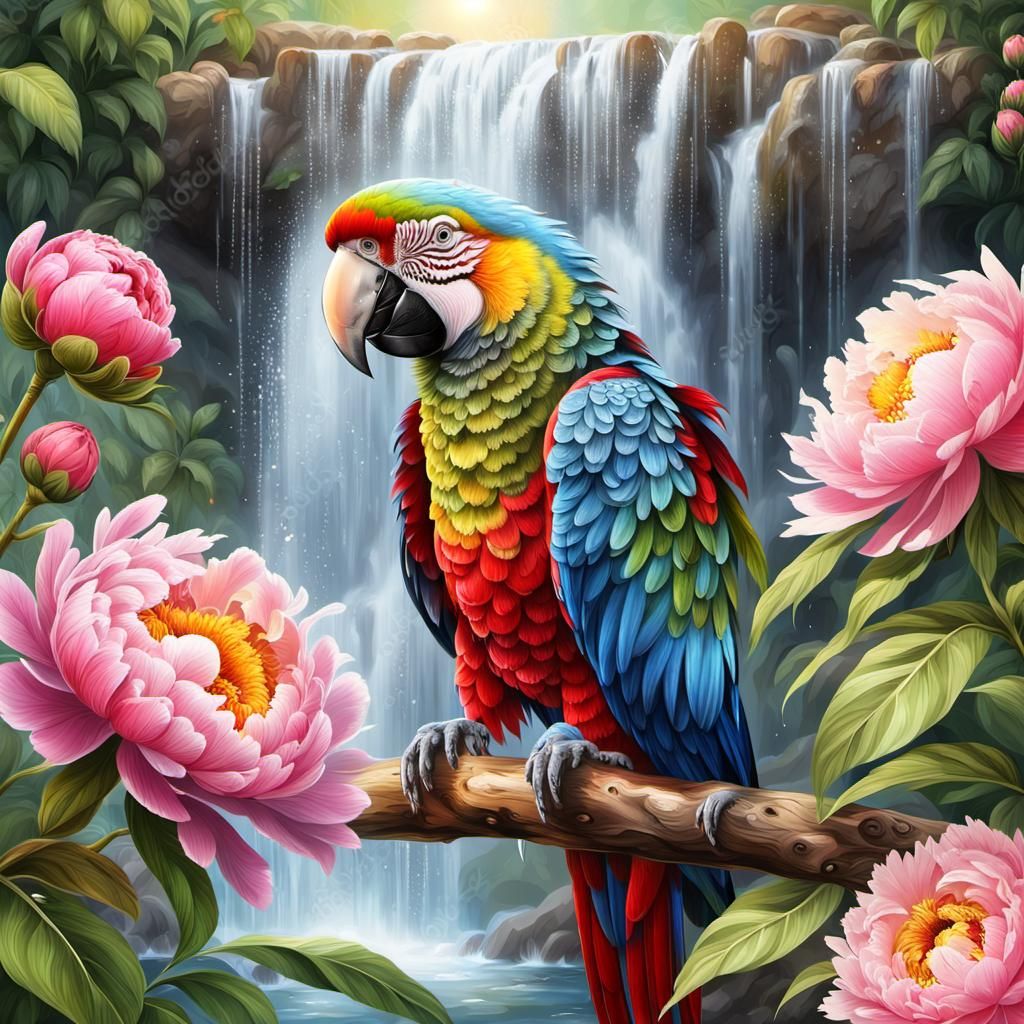 Photorealistic Parrot in a Detailed Digital Painting