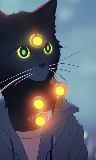 Anime Cat Boy with Glowing Eyes in Studio Ghibli Style