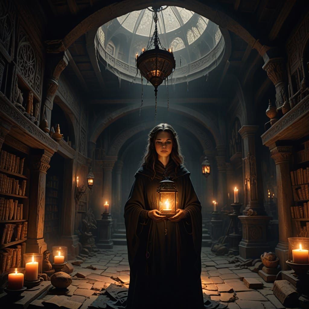 Dark Fantasy Witch's Lair in a Crumbling Tower