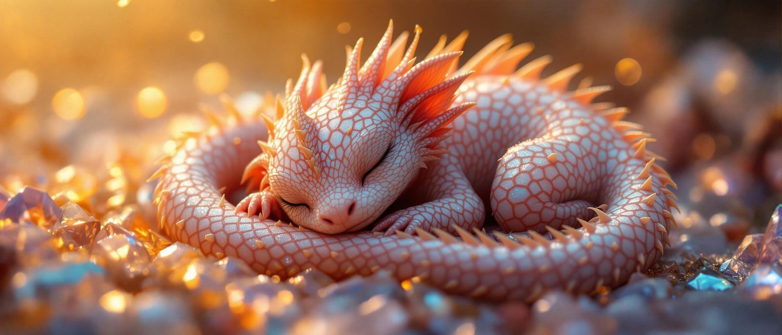Sleeping Baby Dragon on Jewels, Dreamlike Macro Photography