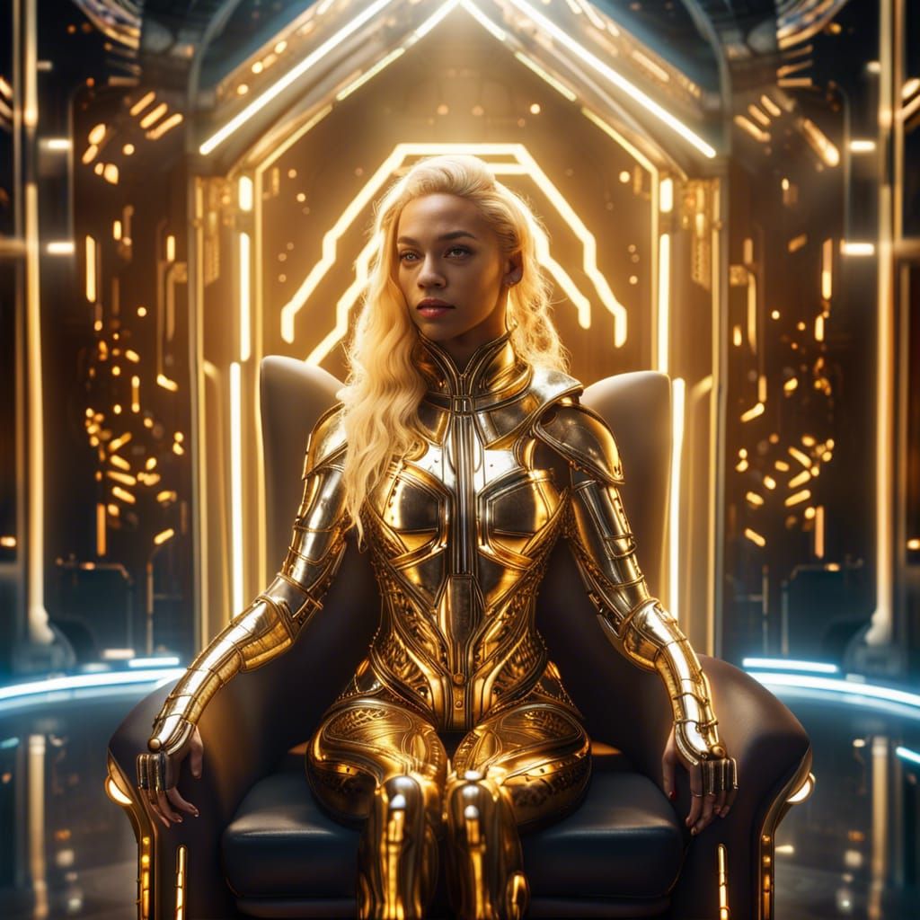 Cyborg Queen on a Technological Throne