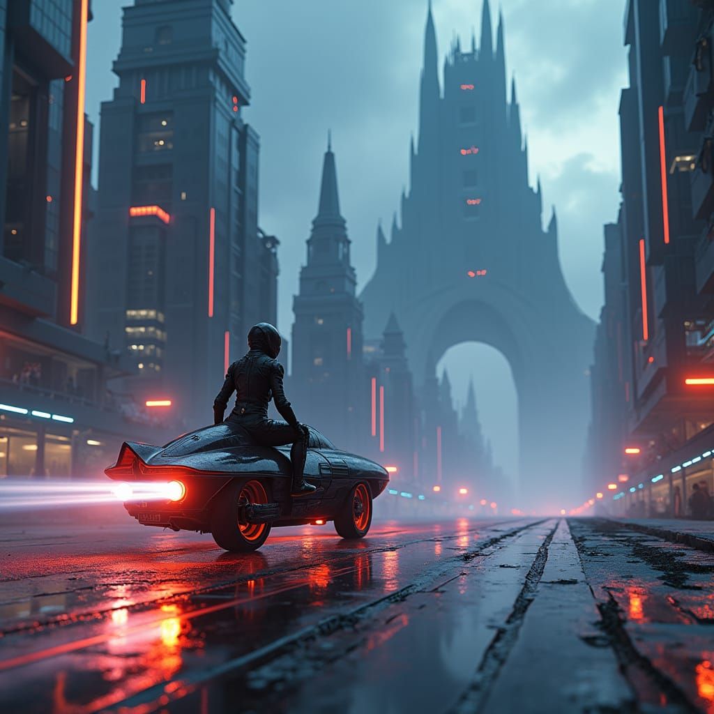 Cyberpunk Lightcycle Rider in Futuristic Cityscape