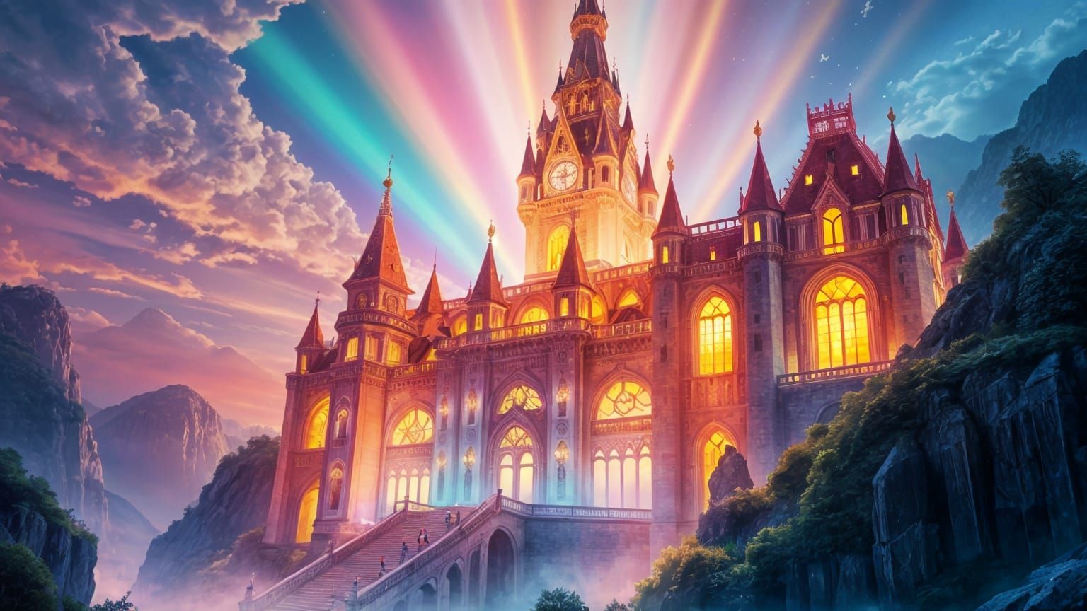 Castle of Divine Light in Vibrant Rainbow Colors