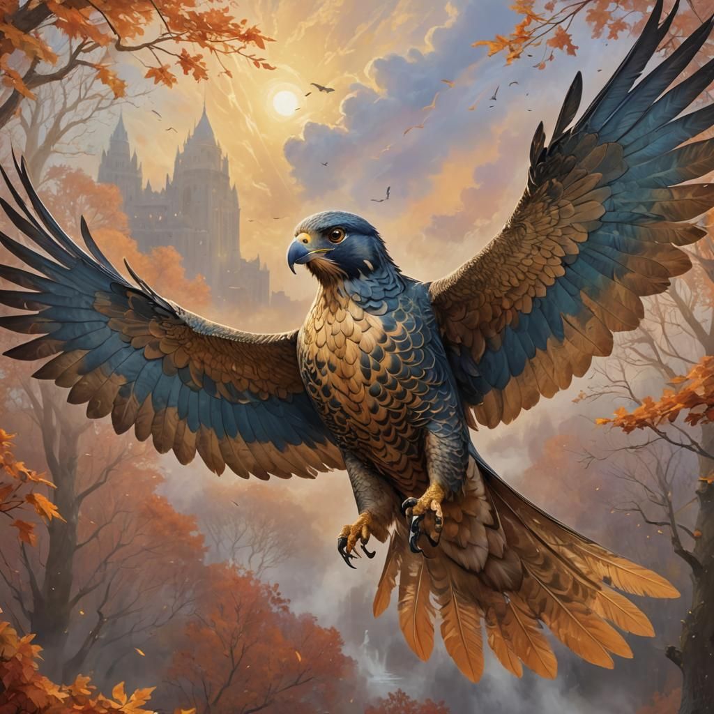 Autumn Drake Soaring in Misty Skies