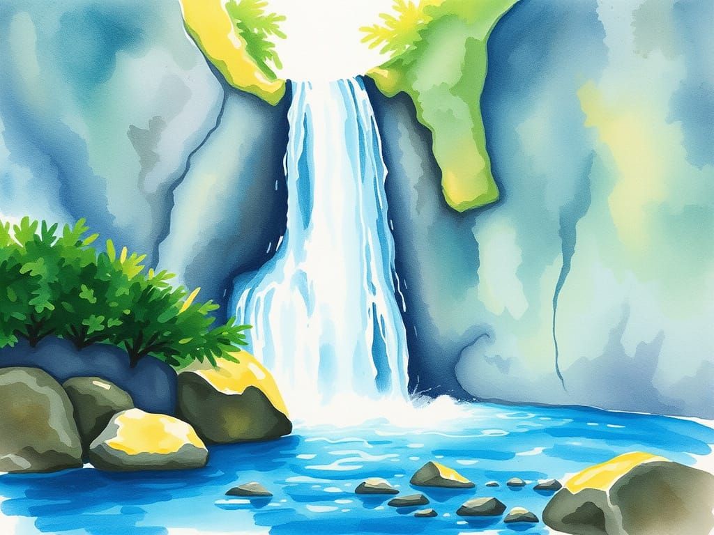 handmade painting, watercolor, waterfall light