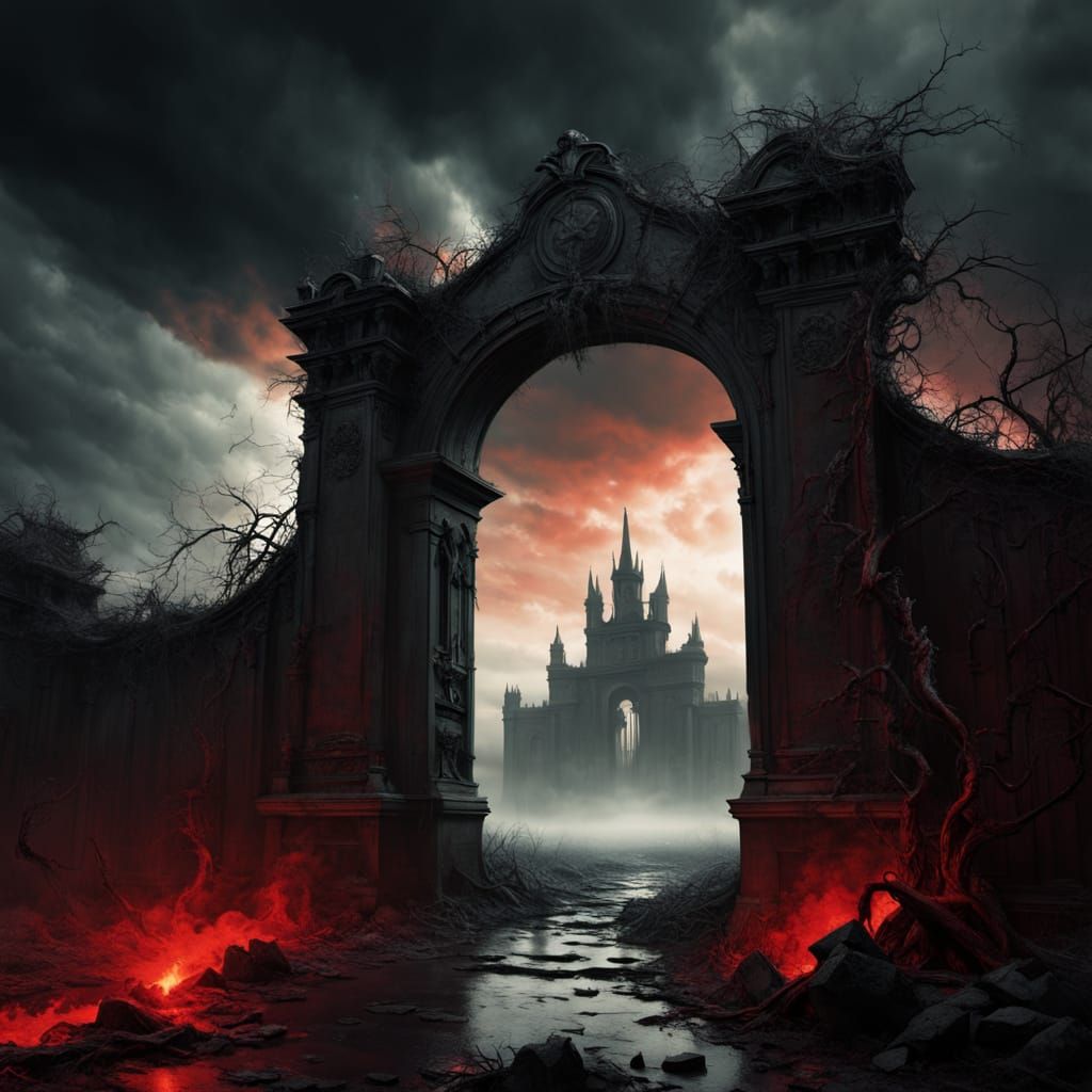 Twisted Heavenly Gates in Dark Fantasy Landscapes