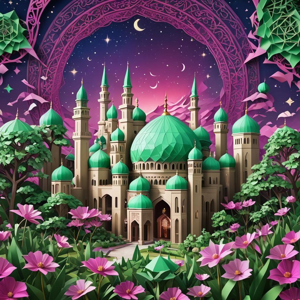 Eid Al-Fitri Origami Masjid in 3D Anime Art