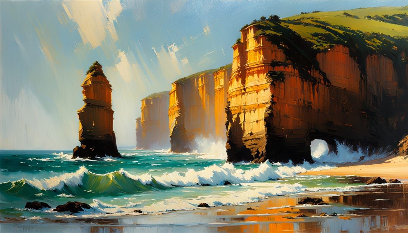 Twelve Apostles Victoria Australia Impressionist Acrylic Pai...