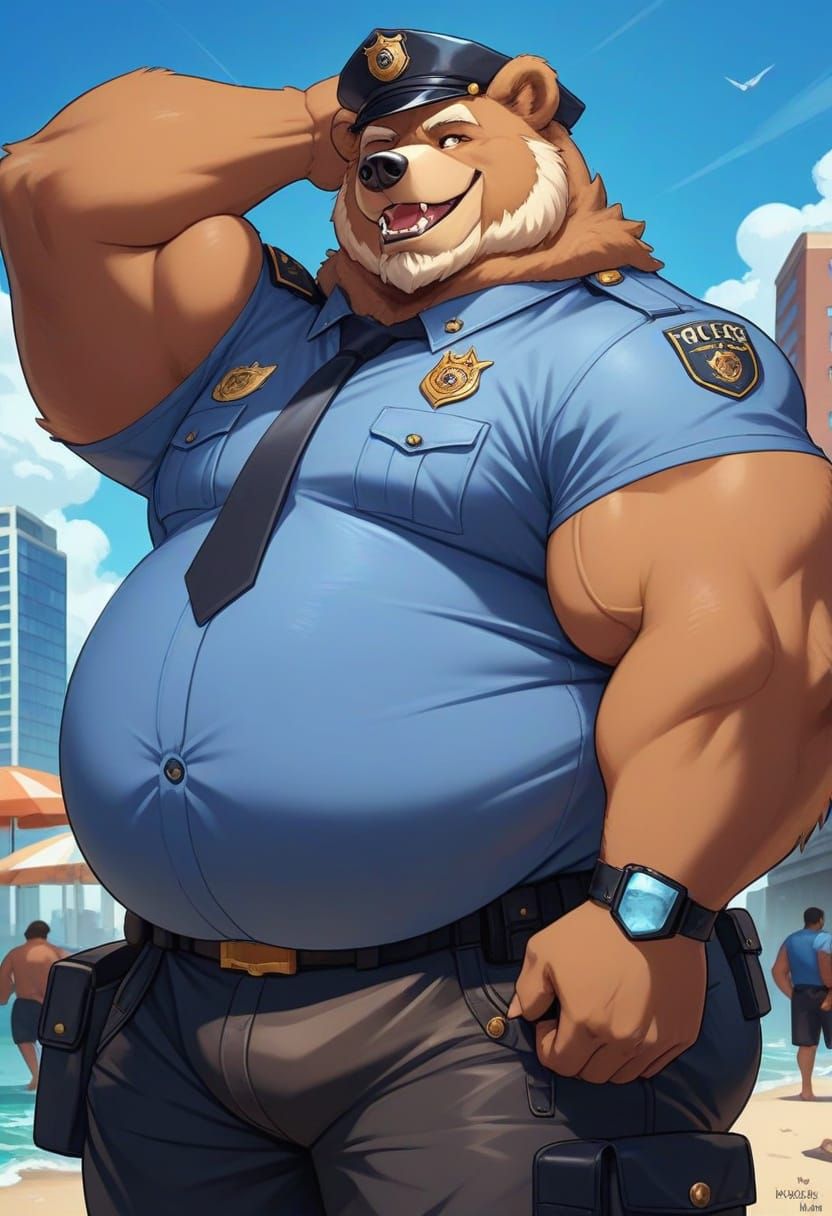 Charming Kodiak Bear Officer Showcases Police Style