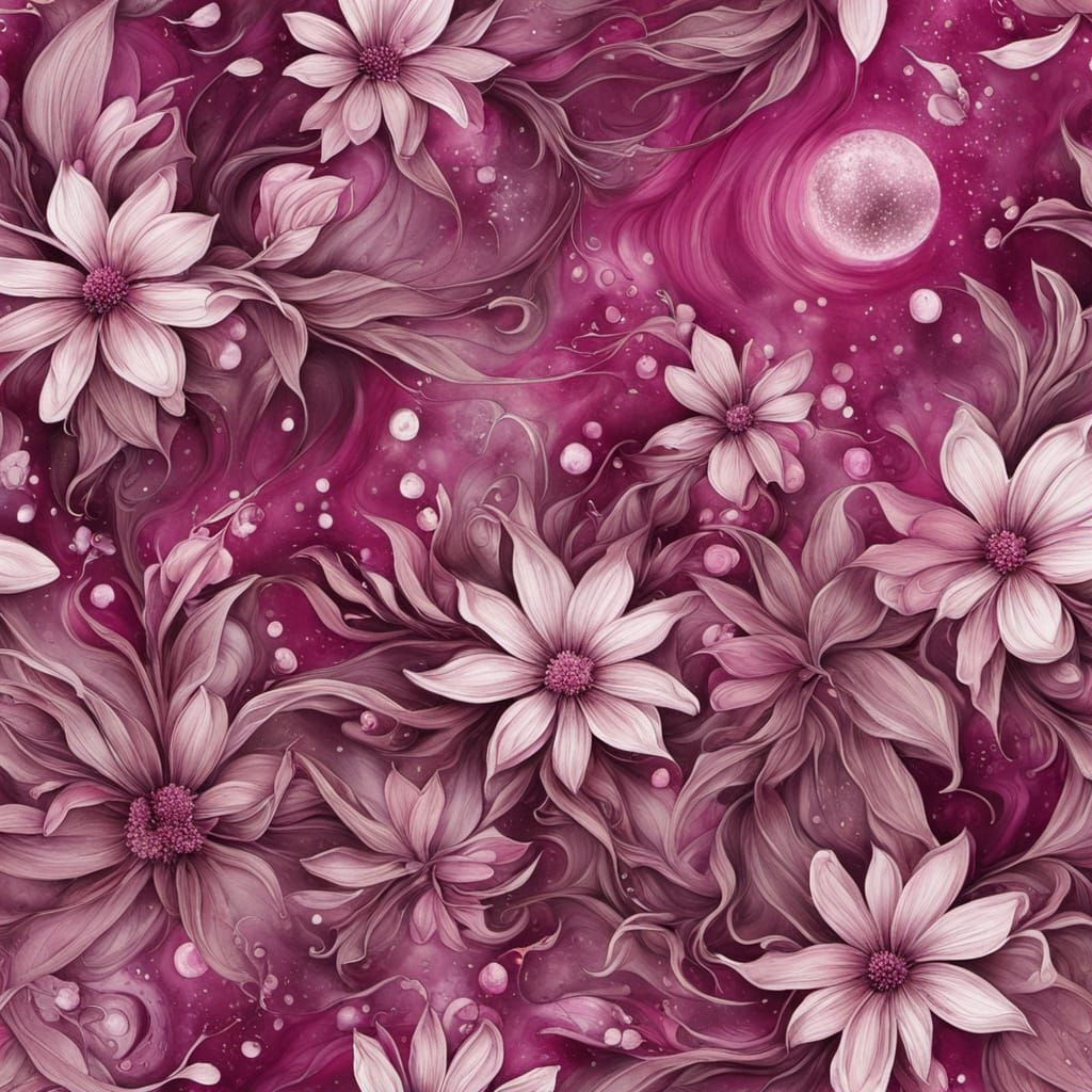 Surreal Magenta Floral Painting with Cyberpunk Accents