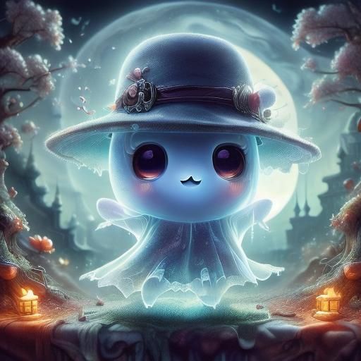 Chibified Ghost in Haunted Mansion with Fractal Splash