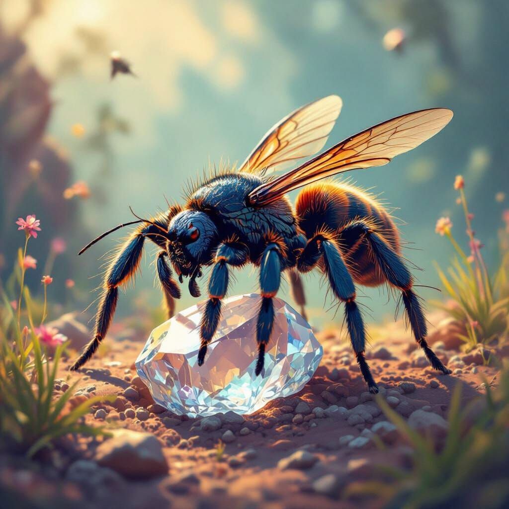 Tarantula Hawk on Crystal, Digital Art Style