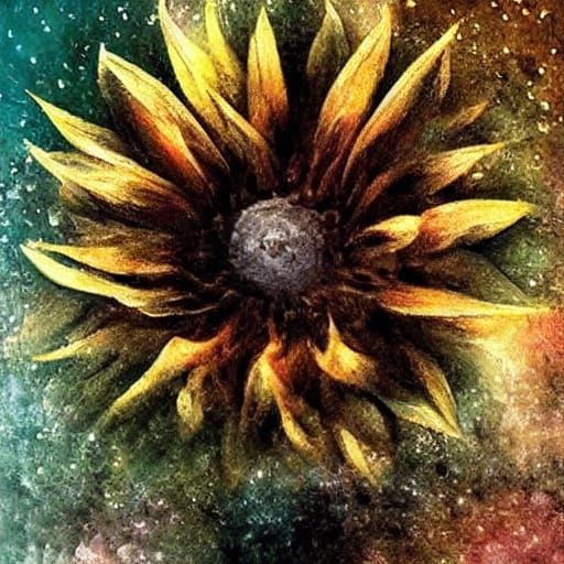 Surreal Sunflower in Dark Futuristic Style