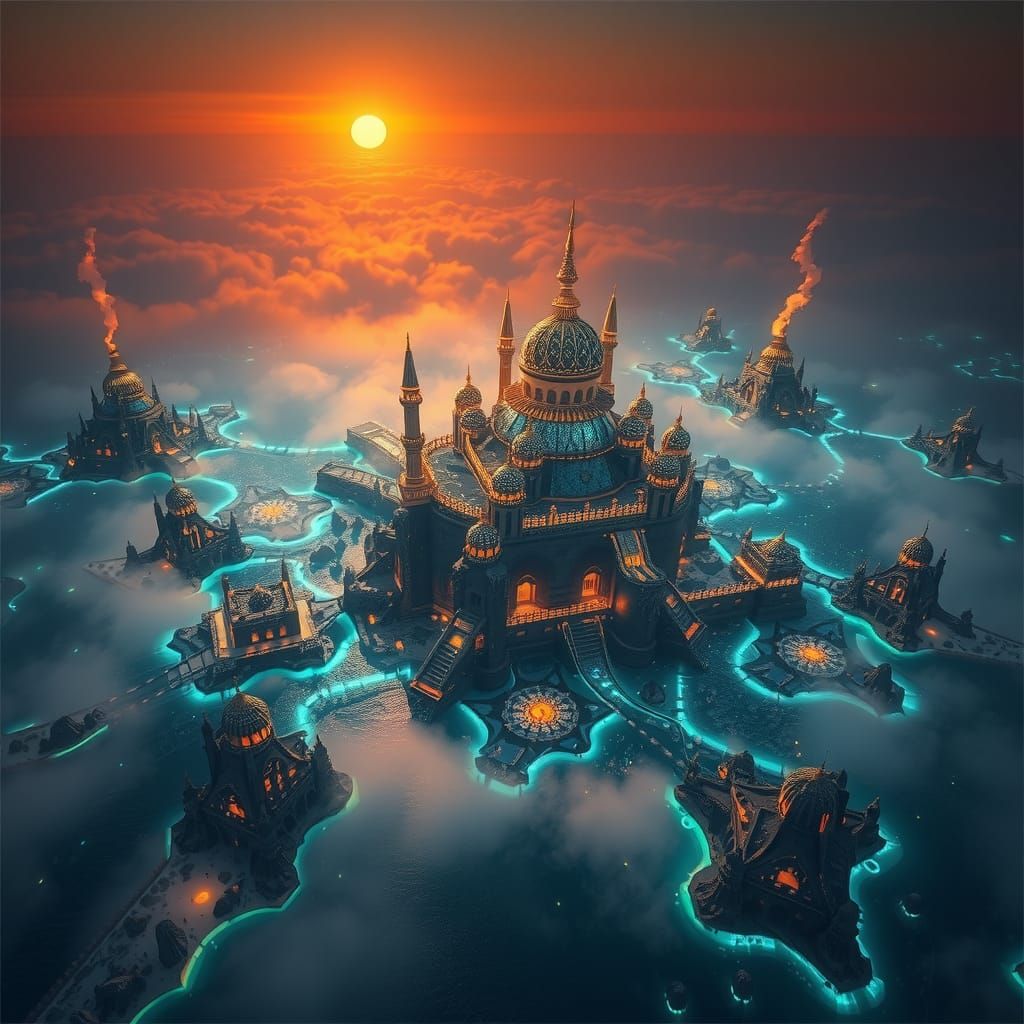 Iridescent Islands Rising from Mist: Fantasy Concept Art