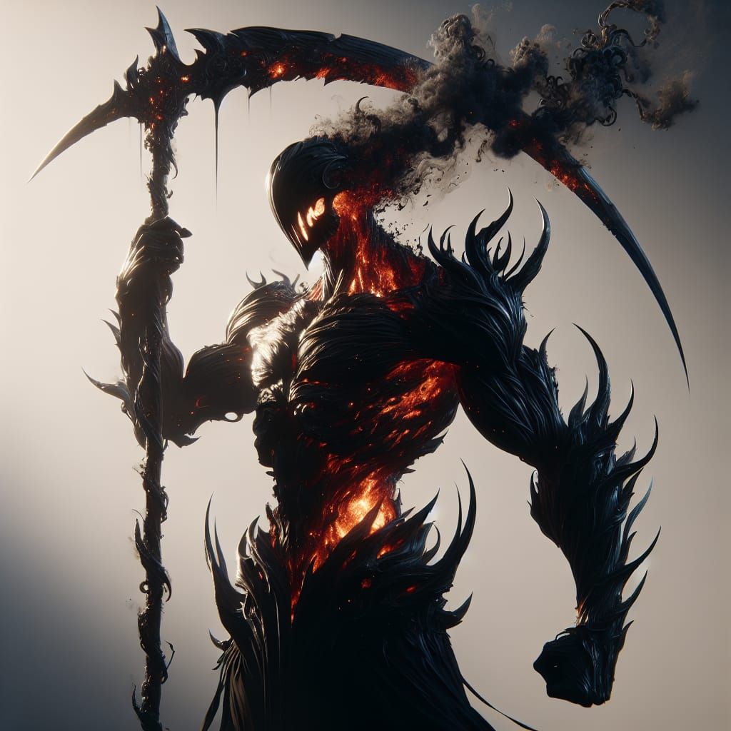 Epic Dark Lord Silhouette with Flaming Scythe